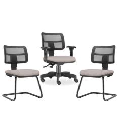 Imagem de Kit Cadeira De Escritório Giratória E 2 Cadeiras Bege