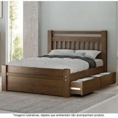 Imagem de Cama Casal em Madeira Maciça 2 Gavetas 1,60 Orleans Castanho - Straub Web