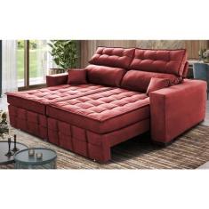 Imagem de Sofá Retrátil e Reclinável 1,80m Molas Ensacadas e Costura Tripla Cama Inbox Japão Velusoft Vermelho