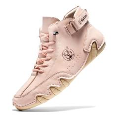 Imagem de FLYLAND Tênis feminino casual de couro, feito à mão, chukka, chukka, leve, sem cadarço, tênis para caminhada e direção, rosa, 38