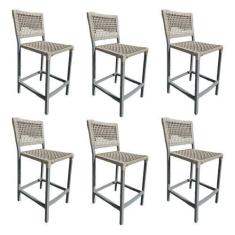 Imagem de Kit 6 Banquetas França em Corda Náutica e Base em Alumínio Cinza para 