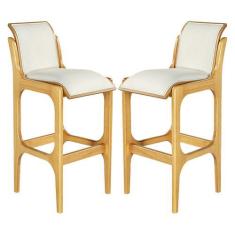 Imagem de Kit 2 Banquetas Alta com Encosto 37 x 101 Cm Barcelona Madeira Mel Lin