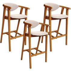 Imagem de Kit 03 Banquetas Alta Para Cozinha Bancada Bar Sala de Jantar Fixa Cecília L02 Suede Bege - Lyam