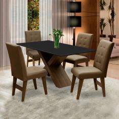 Imagem de Conjunto Mesa de Jantar  Dubai 1,35m MDF com 4 Cadeiras Castanho / Cacau