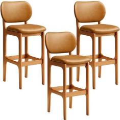 Imagem de Kit 3 Banquetas Alta Bar Cozinha Sala Jantar Fixa Betta L02 Imbuia Couríssimo Whisky - Lyam Decor