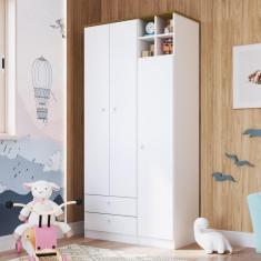 Imagem de Guarda Roupa Armário Roupeiro Cabideiro 3 Portas 2 Gavetas 4 Nichos Quarto Infantil Branco