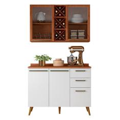 Imagem de Armário De Cozinha 4 Portas 3 Gavetas Vidro Branco/Nature