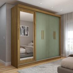 Imagem de Guarda-Roupa de Casal Miami 5 Portas 4 Gavetas com Espelho Carvalho/Verde - Panorama Móveis