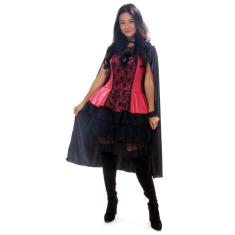 Imagem de Fantasia Vampira Halloween Feminina Adulto Vestido Luxo Capa