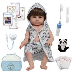 Imagem de Boneco Reborn Arthur Com Saída De Banho Pandinha Pelúcia - Cegonha Reb