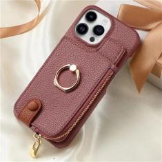 Imagem de Carteira de couro com zíper e porta-cartão capa de telefone para iPhone 13 12 Mini 15 14 11 Pro Max XS XR X 7 8 Plus Capa com suporte de anel, roxa, para iPhone 13Pro Max