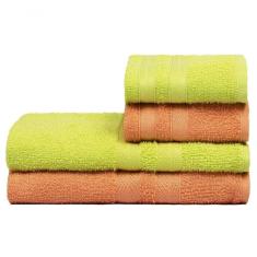 Imagem de Jogo De Toalhas 4 Peças Enxuta 100% Algodão - Caricinha - Abóbora + Verde Limão