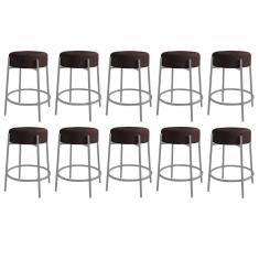 Imagem de Kit 10 Banquetas Alta Sintra 65cm Redonda Ferro Cinza Suede Marrom - Ahazzo Móveis