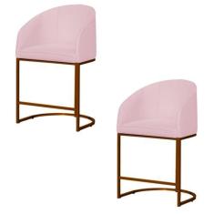 Imagem de Kit 2 Banco Banqueta Poltrona Mia Base de Metal Bronze Suede - Fina Mo