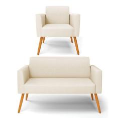 Imagem de Sofá Namoradeira Com Poltrona Pés Palito Castanho Marisa Linho D03 - D\`rossi Cor A19 Bege