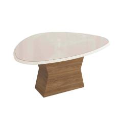 Imagem de Mesa De Sala Jantar Tília C/tampo Madeirado C/ Vidro 105x135cm Nogueira/off White/vidro Off White