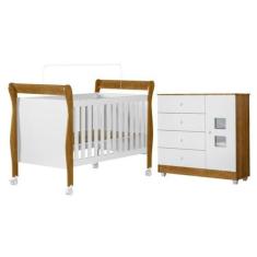 Imagem de Quarto de Bebê com Berço Mini Cama 100% Mdf Slim e Cômoda de Bebê 100%