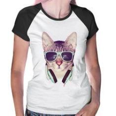 Imagem de Baby Look Raglan Gato Headphone - Foca Na Moda