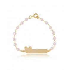 Imagem de Pulseira Infantil Pérola Chapinha Com Ursinho Banhado A Ouro - Jhulias