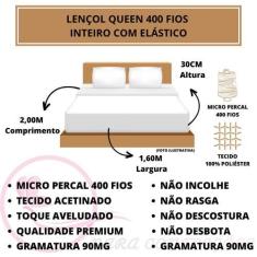 Imagem de Lençol De Cama 400 Fios Queen Micro Percal Aveludado Toque Macio Com E