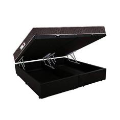 Imagem de Cama Box Baú Queen Colchão Espuma D45 Bordado + Box Bipartido Sintético Preto Serra Negra 62x158x198