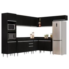Imagem de Armário De Cozinha Modulada De Canto 8 Peças Cp02 Balcão Com Tampo Preto - Lumil