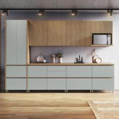 Imagem de Cozinha Modulada 7 Peças Com 3 Armários Aéreos Ripado 3 Balcões 1 Pane