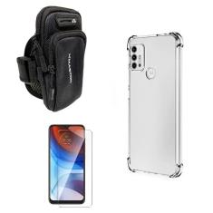Imagem de Kit Capinha Anti Impacto + Braçadeira Capa Porta Celular Para Corrida + Película Vidro Compatível Moto G10