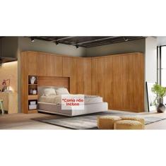 Imagem de Quarto Casal Rizon 5 Peças (1 Armário Ponte 1 Closet 2 Guarda Roupas 1 Complemento) Freijo Cumaru
