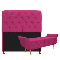 Imagem de Kit Cabeceira Estofado Lady e Recamier Ari 140 cm Casal Suede Pink - Amarena Móveis
