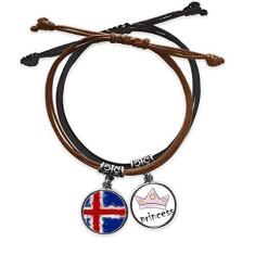 Imagem de DIYthinker Pulseira de couro com estampa de bandeira abstrata da Islândia com corrente de mão