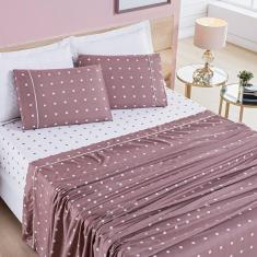 Imagem de Jogo De Cama Lençol 200 Fios Petit Poá Casal Padrão 04 Peças - Rose
