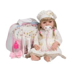 Imagem de Boneca Reborn Realista Loira Vestido Bege Enxoval Completo