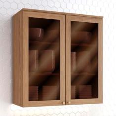 Imagem de Armário Aéreo Cozinha 80 Cm Requinte 2 Portas com Vidro Nature - Henn