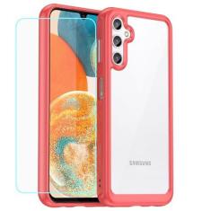Imagem de EUAGVQY Capa para Samsung A14 5G Galaxy A14 5G, com filme de vidro temperado, revestimento traseiro de acrílico transparente colorido TPU, amortecedor à prova de choque, capa protetora para celular