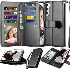 Imagem de NJJEX Capa para Galaxy S22 Plus, capa carteira para Samsung Galaxy S22 Plus, [9 compartimentos para cartão] Suporte de crédito de couro PU Flip Flip [destacável] Capa magnética para celular e cordão