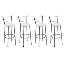Imagem de Kit 4 Banquetas Altas Cromada com Encosto Assento Branco
