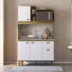 Imagem de Cozinha Compacta Azaléia 4 PT 1 GV Mel e Branco