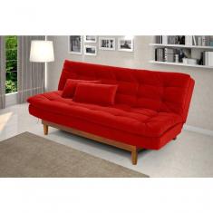 Imagem de Sofá Cama Dubai 3 Lugares Império Reclinável Casal Pés Madeira Espuma Especial D33 Madero Vermelho 373