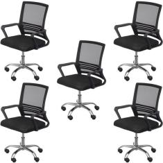 Imagem de Kit 5 Cadeiras para Escritório Diretor Lyon Baixa em Tela Mesh Preto