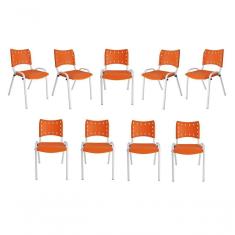 Imagem de Kit 9 Cadeiras Iso Para Escola Escritório Comércio Laranja Base Branca