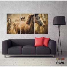 Imagem de Quadro Decorativo Sala Quarto Cavalos 3 pç 120x60