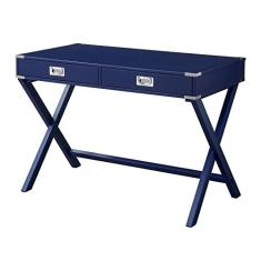 Imagem de Mesa de maquiagem moderna de 106 cm ou mesa de escritório em casa, laptop, mesa de escrita, com duas gavetas de armazenamento, topo de madeira e moldura de madeira em forma de X para sala de estar e