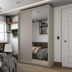 Imagem de guarda-roupa solteiro com 1 espelho geneve 2 pt 2 gv bege