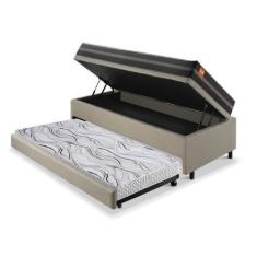 Imagem de Bicama Box Baú Solteiro Linho Bege 88x188 Com Colchão Bogotá Molas Ult