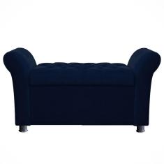Imagem de Recamier Baú Sapateira Louis 160x Cama Queen Size Suede Azul Marinho - Majú Deor
