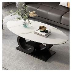 Imagem de Mesa de centro lateral com base de metal para sala de estar, mesa central oval, mesa de chá moderna e resistente, mesa de coquetel para sofá para cozinha, varanda, escritório, sala de reuniões, mesa de centro de montagem fácil para sala de estar