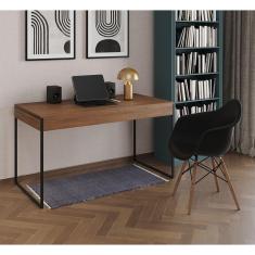 Imagem de Escrivaninha Home Office Estilo Industrial Malta Amêndoa 137x53cm Ferro Preto com 1 Poltrona Preta E