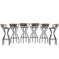 Imagem de Conjunto 6 Banquetas com Assento Estofado Charme em Ferro - Coage Móve