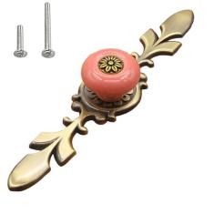 Imagem de HUAMULAN Pacote com 8 maçanetas de cerâmica retrô, cômoda vintage para cozinha, pétalas de cozinha, puxadores de porta de base de liga de zinco, base de bronze